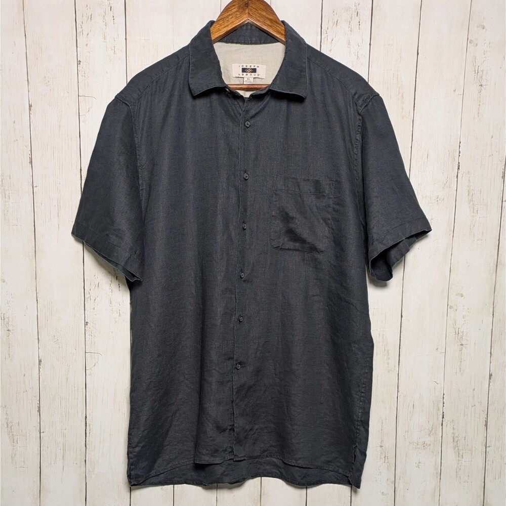 Joseph Abboud Black Linen Button Up Shirt XL Men Short Sleeve Casual